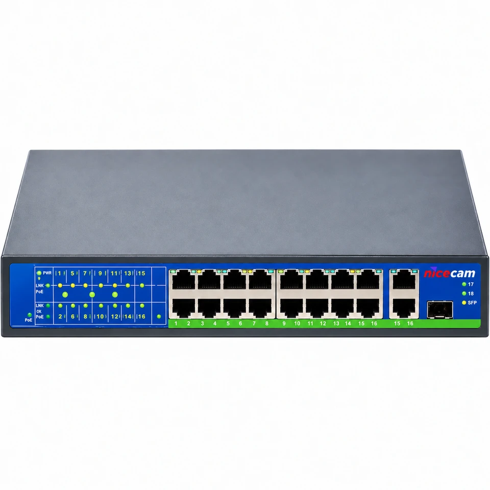 Nicecam NC-F416 16 Port PoE, 2 Port Gigabit Uplink, 1 SFP Switch