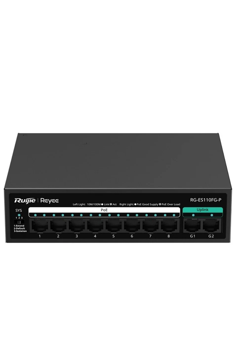 Reyee RG-ES110FG-P 8 Port 100Mbps PoE, 2 Port GB Uplink Port Yönetilmez PoE Switch