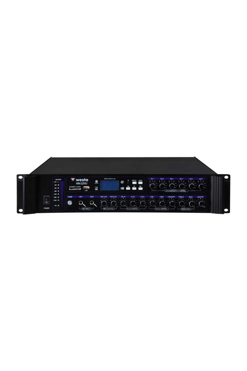 Westa WM-2250U 250 Watt LCD Ekran 6 Bölge USB/MP3/Bluetooth Hat Trafolu Mikser Amplifier
