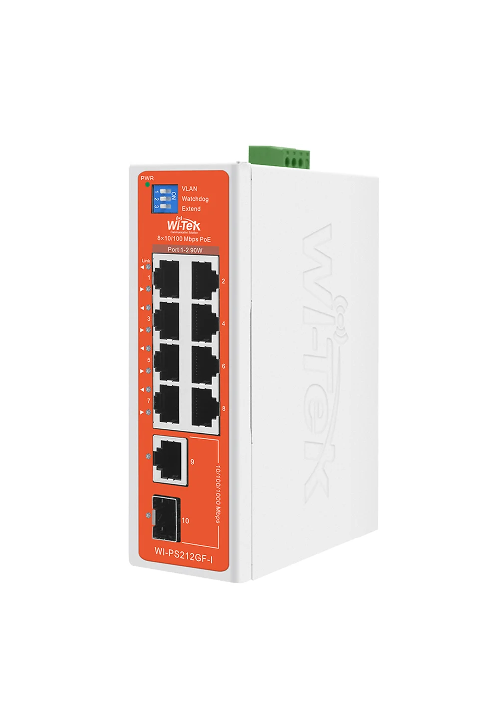 Wi-Tek WI-PS212GF-I 8 x 10/100 + 1 x 10/100/1000 + 1 x SFP Fiber Uplink Industrial PoE Switch with 8Port PoE / Toplam 10Port Yönetilemez