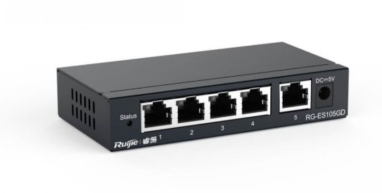 Ruijie Reyee RG‑ES105GD 5 Port 10/100/1000 Mbps Gigabit Unmanaged Ethernet Switch – Yüksek Hızlı Ağ Genişletme resmi