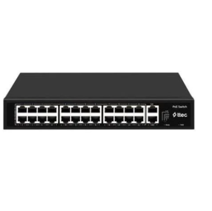 TTEC 26300PG 24 Port 10/100 Mbps PoE+ Unmanaged Switch – 2 Gigabit Uplink, 300 W PoE Bütçesi resmi