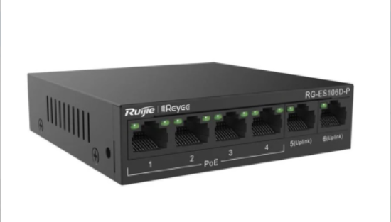 Ruijie Reyee RG‑ES106D‑P 6 Port 10/100 Mbps PoE+ Unmanaged Switch – 4 PoE+ Port, 58 W Toplam PoE Gücü resmi