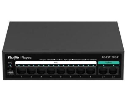 Ruijie Reyee RG‑ES110FG‑P 10 Port 10/100 Mbps Unmanaged PoE+ Switch – 8 PoE+ Port & 2 Gigabit Uplink, 110 W PoE resmi