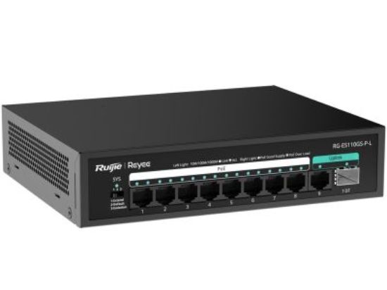 Ruijie Reyee RG‑ES110GS‑P‑L 10 Port Gigabit Unmanaged PoE+ Switch – 8× PoE+ & 120 W PoE, 1× RJ45 + 1× SFP Uplink resmi