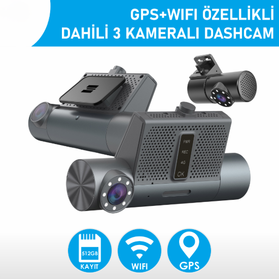 Nicecam NC333W GPS WiFi Özellikli 3 Kameralı Dashcam Araç Kayıt Cihazı resmi
