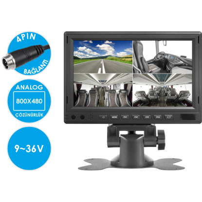 Nicecam NC600P Dört Video Girişli Güneşlik ve Gömme Aparatlı 4 Pin Analog 7 Inch Araç Monitörü resmi