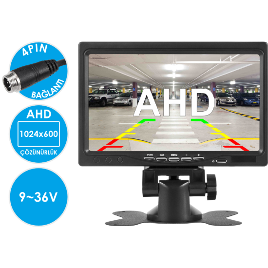 Nicecam NC-M500AP Çift Video Girişli Güneşlik ve Gömme Aparatlı 4 Pin AHD 7 Inch Araç Monitörü resmi