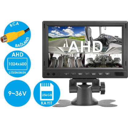 Nicecam NC650R Dört Video Girişli SD Kart Kayıtlı Güneşlikli AHD 7 Inch Quad Araç Monitörü resmi