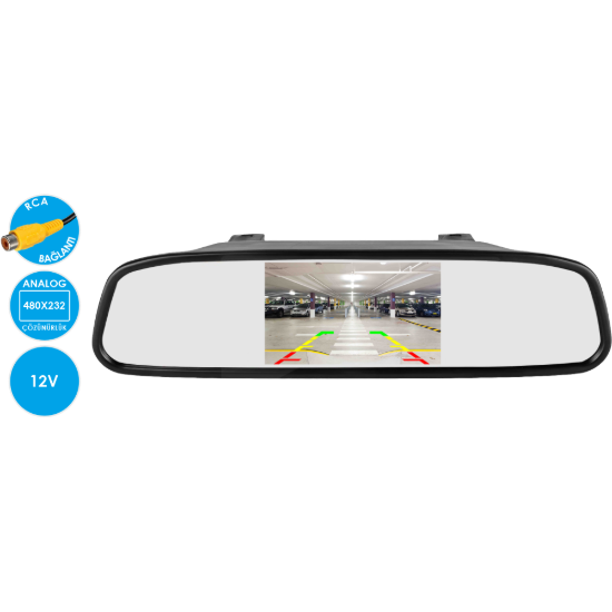 Nicecam NC-M430D 4.3 Inch Çift Video Girişli Dikiz Aynası Araç Monitörü resmi