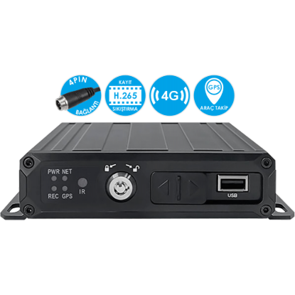 Nicecam NC-514PG CMSV6 4G GPS Özellikli 2MP H.265 4 Kanal 4 Pin Araç Kayıt Cihazı resmi