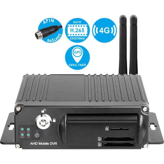 Nicecam NC-504PG XMeye Dahili 4G GPS Özellikli 2MP H.265 4 Kanal 4 Pin Araç Kayıt Cihazı resmi