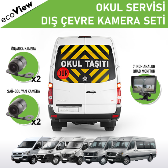 Nicecam NC-SS604 700 TVLine Analog 4 Kameralı Quad Monitörlü Okul Servisi Kamera Seti resmi