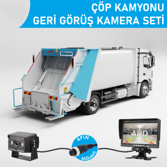 Nicecam NC-CKS520P-V2 7″ Monitörlü 4 Pin AHD Geri Görüş Çöp Kamyonu Kamera Seti resmi
