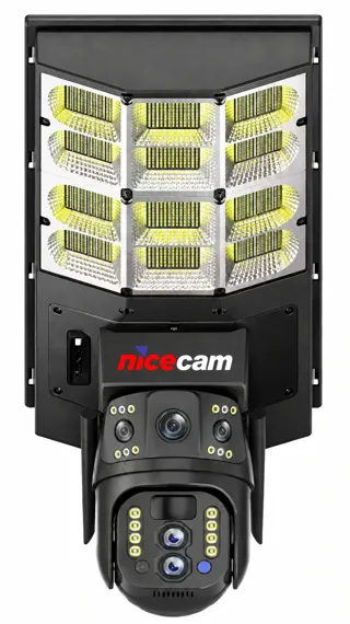 Nicecam NC-SL400X 4MP 2 Kameralı 10X Optik Zoom 4G Sim Kartlı Solar Panelli Sokak Lambası