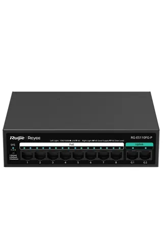 Reyee RG-ES110FG-P 8 Port 100Mbps PoE, 2 Port GB Uplink Port Yönetilmez PoE Switch